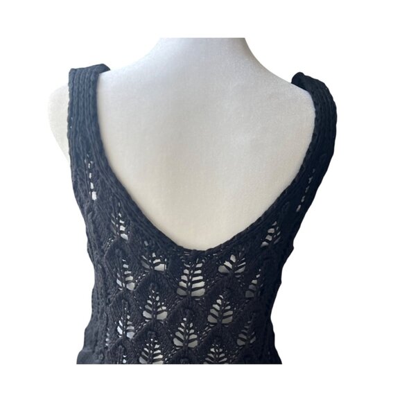 Zara Black Boho Open Weave Knit Crochet Fringe Tank Top Small - Picture 8 of 16